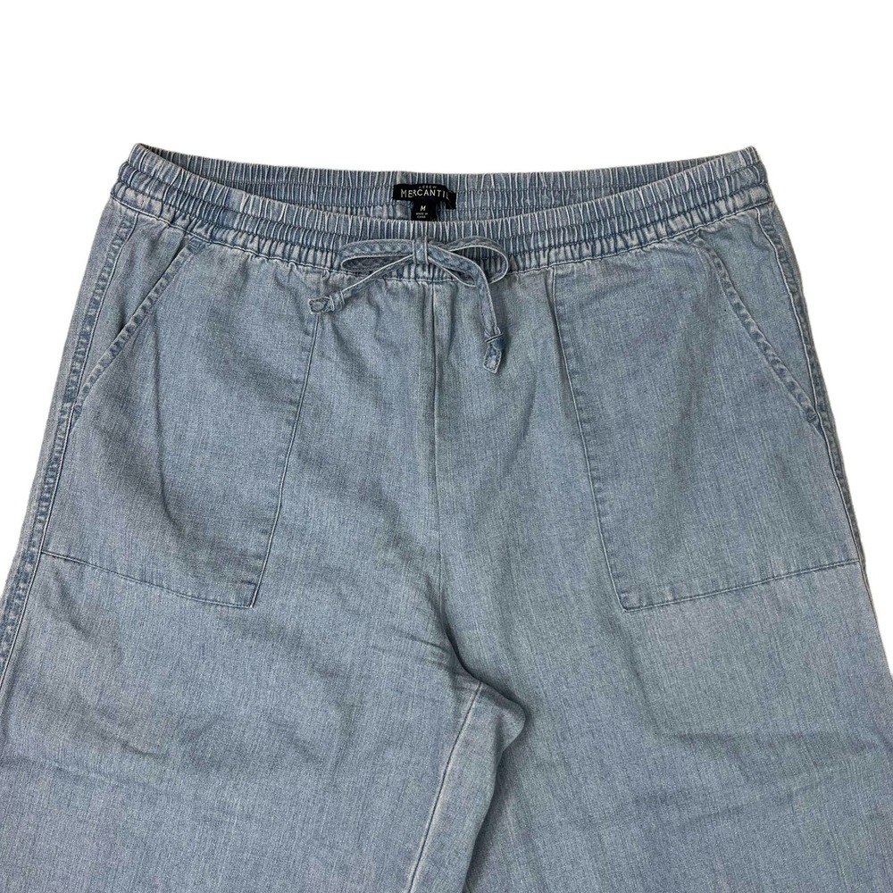 J. Crew Mercantile Chambray Pants Size M Drawstring Pockets Wide Leg Cropped - Picture 7 of 8